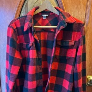 Eddie Bauer Red and Black Plaid Fleece Shirt